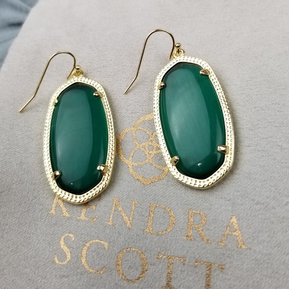 Emerald, Cat's Eye, Kendra Scott, Elle Earrings - Picture 2 of 7